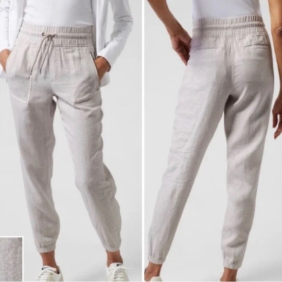 Athleta Cabo Linen Jogger in Mirco Cheetah Abalone Gray, Size 2 - Picture 1 of 10